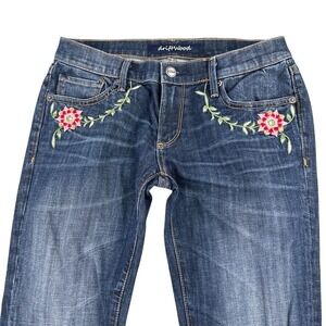 Driftwood Jeans Womens 28X31 Embroidered Floral Denim Straight Leg Whiskers Boho
